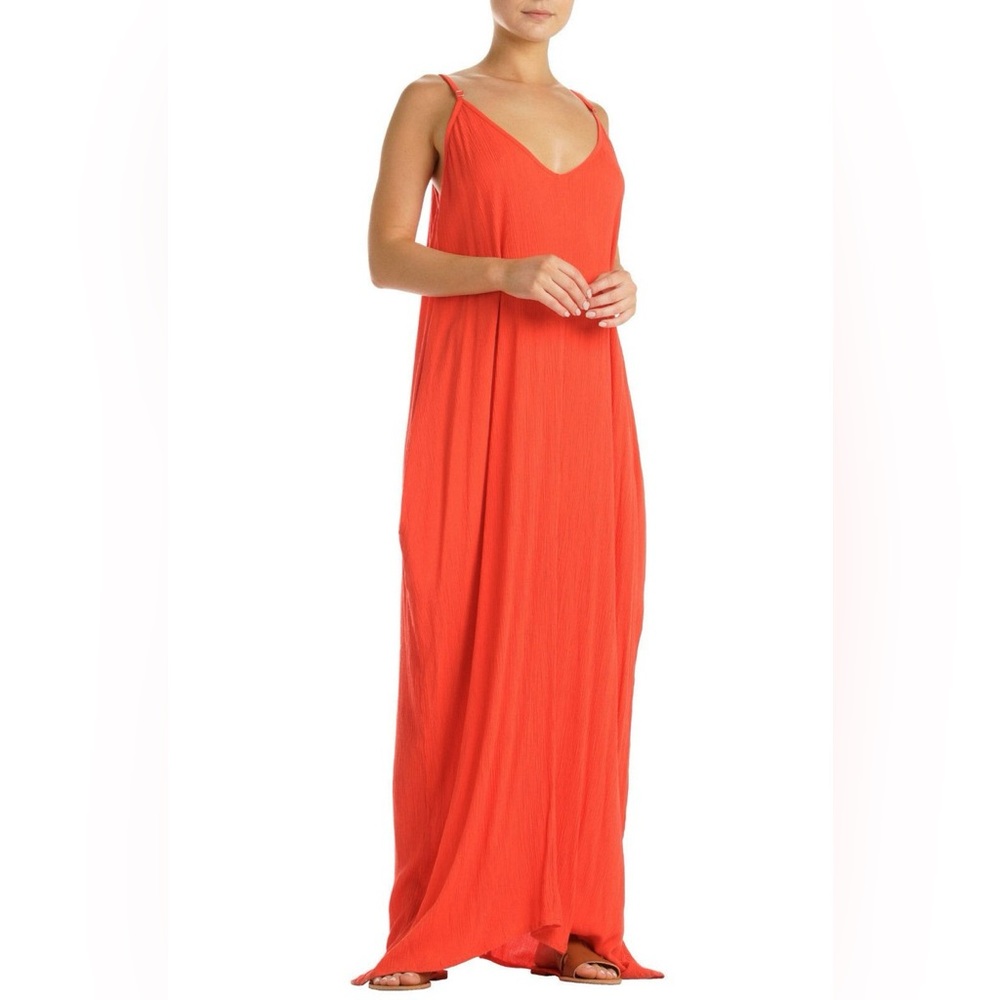 VENUS Coral Orange Maxi Dress with Spaghetti Straps
